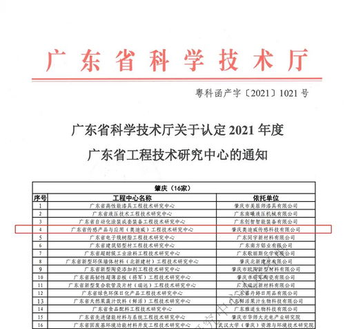 肇慶奧迪威獲得2021年度廣東省工程技術研究中心認定